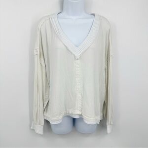 POL V Neck Long Sleeve Shirt Size Large Boho Whimsical Waffle Knit Hem